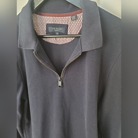 Ted Baker, Blue Super soft, Men's sz.4 long-sleeved polo style with zipper - Picture 4 of 6
